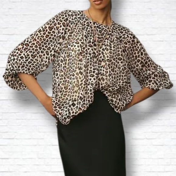 Maeve Tops - Anthropologie Maeve Long Sleeve Cheetah Print Peasant Blouse Size M